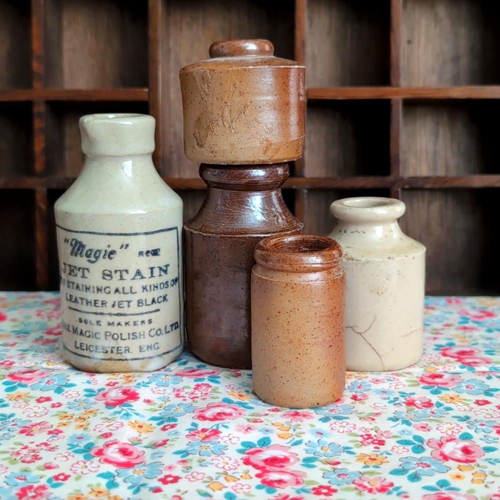 Vintage Brown Stained Crazed English Bottles